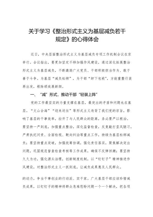学习贯彻《整治形式主义为基层减负若干规定》心得体会交流发言五篇.docx