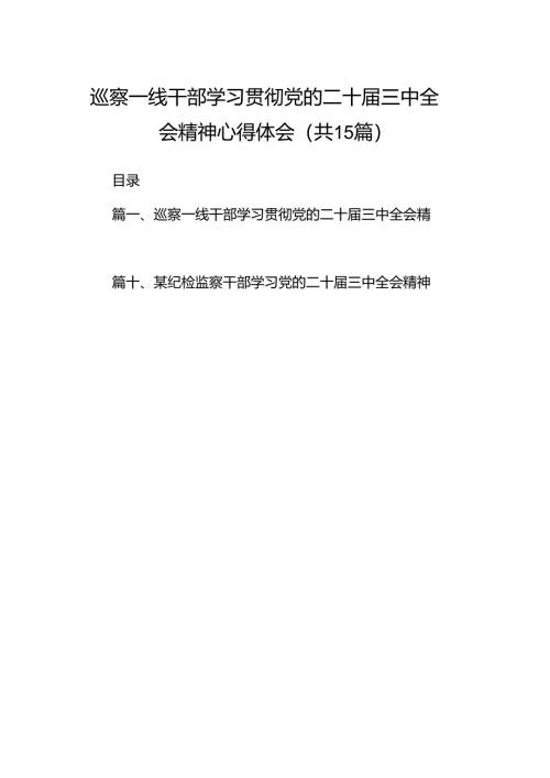 （15篇）巡察一线干部学习贯彻党的二十届三中全会精神心得体会（最新版）.docx