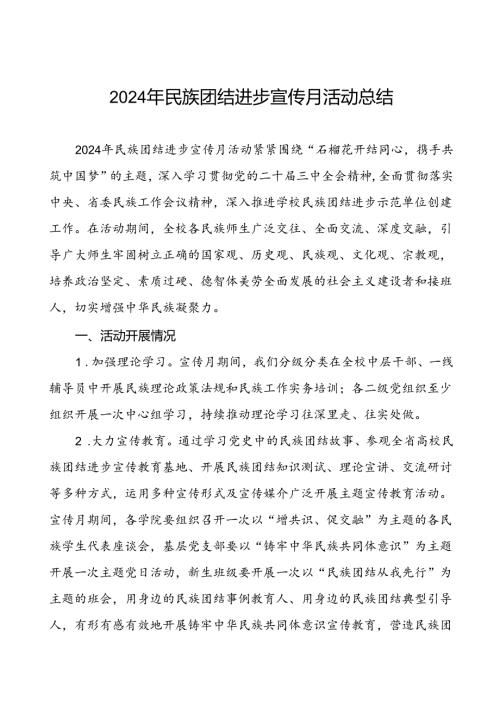 2024年大学开展民族团结进步宣传月活动的情况报告六篇.docx