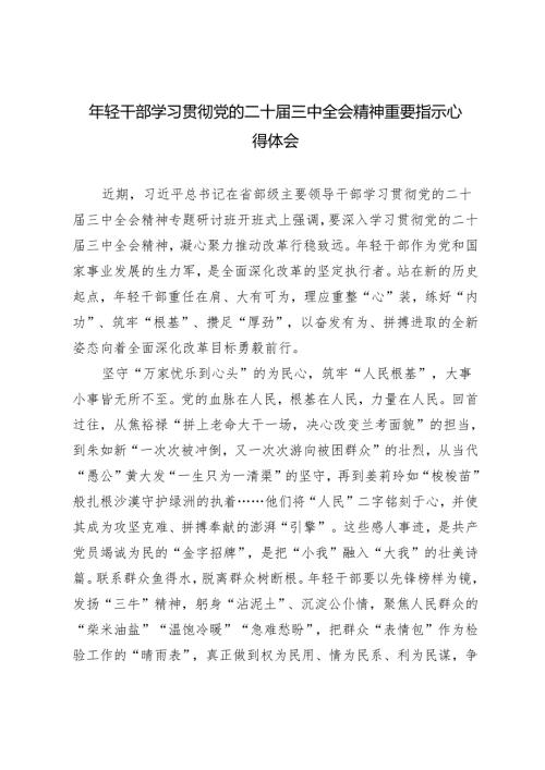 年轻干部学习贯彻党的二十届三中全会精神重要指示心得体会.docx