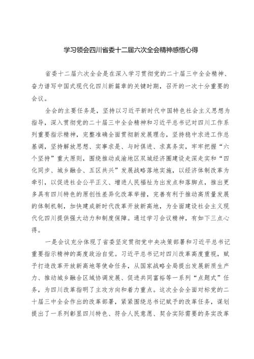 （4篇）学习领会四川省委十二届六次全会精神感悟心得参考范文.docx