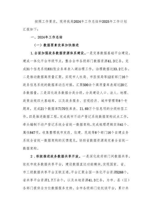 数据资源管理局2024年工作总结和2025年工作计划.docx