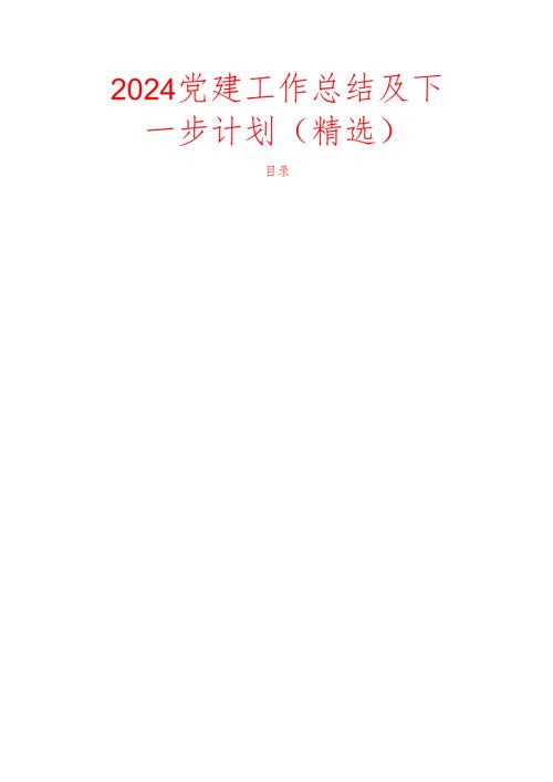 2024 党建工作总结及下一步计划（精选）.docx