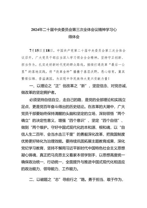（9篇）2024年二十届中央委员会第三次全体会议精神学习心得体会合计.docx