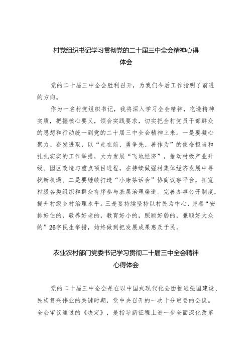 （9篇）村党组织书记学习贯彻党的二十届三中全会精神心得体会最新.docx