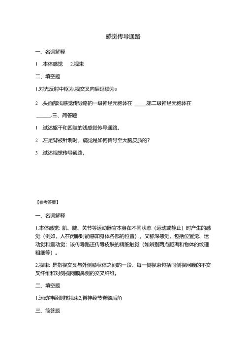 《老年人生理结构与机能》感觉传导通路 习题.docx