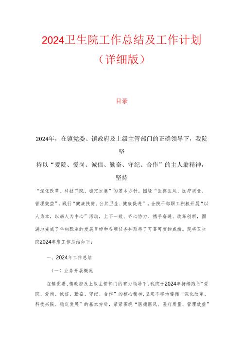 2024卫生院工作总结及工作计划（详细版）.docx