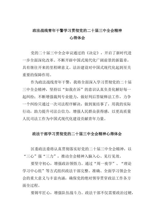 政法战线青年干警学习贯彻党的二十届三中全会精神心得体会8篇（精选）.docx