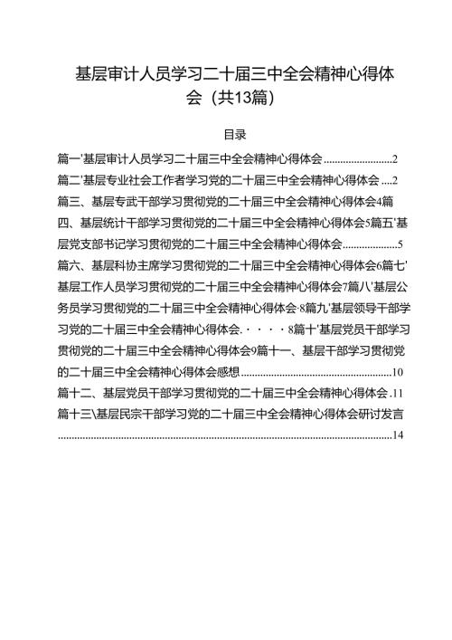 （13篇）基层审计人员学习二十届三中全会精神心得体会（精选）.docx