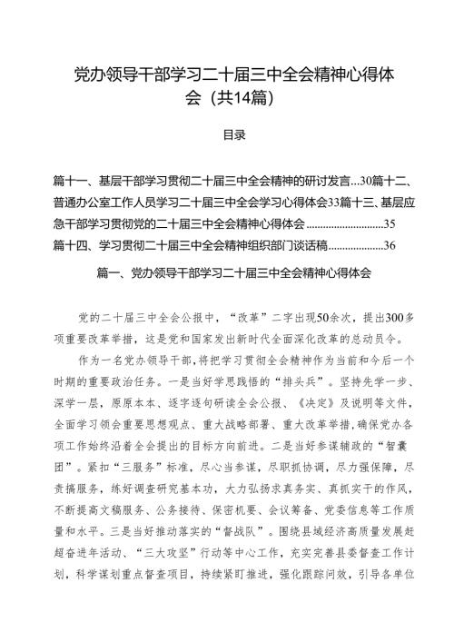 党办领导干部学习二十届三中全会精神心得体会（共14篇）.docx