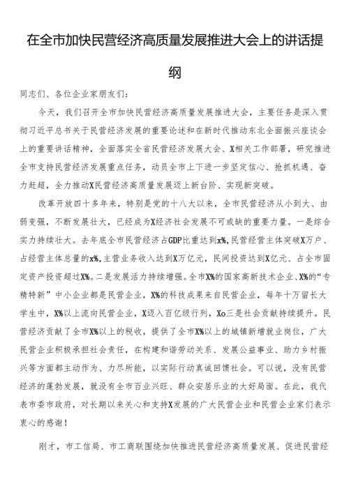 在全市加快民营经济高质量发展推进大会上的讲话提纲.docx