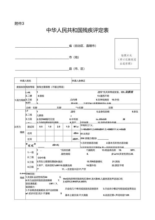 中华人民共和国残疾人证评定表.docx