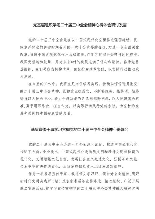 党基层组织学习二十届三中全会精神心得体会研讨发言（共三篇）.docx