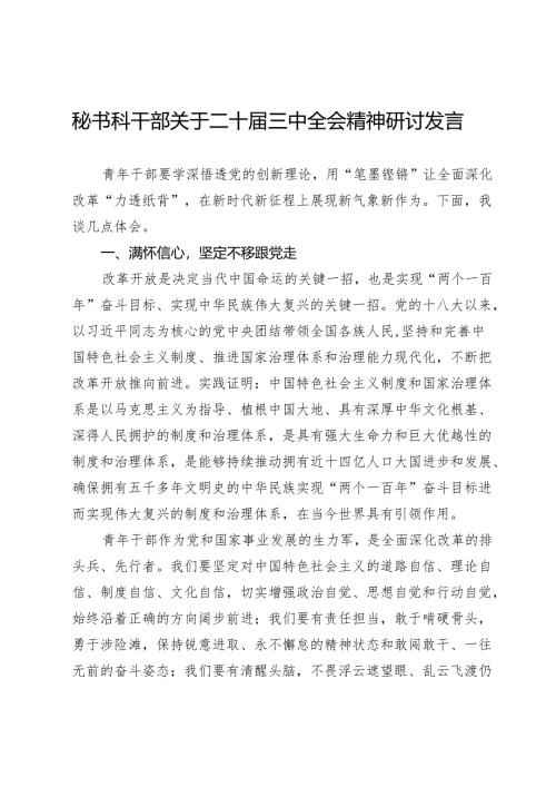 秘书科干部关于二十届三中全会精神研讨发言.docx