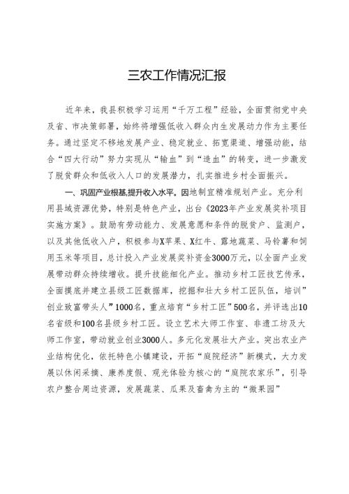 县三农工作情况经验汇报.docx