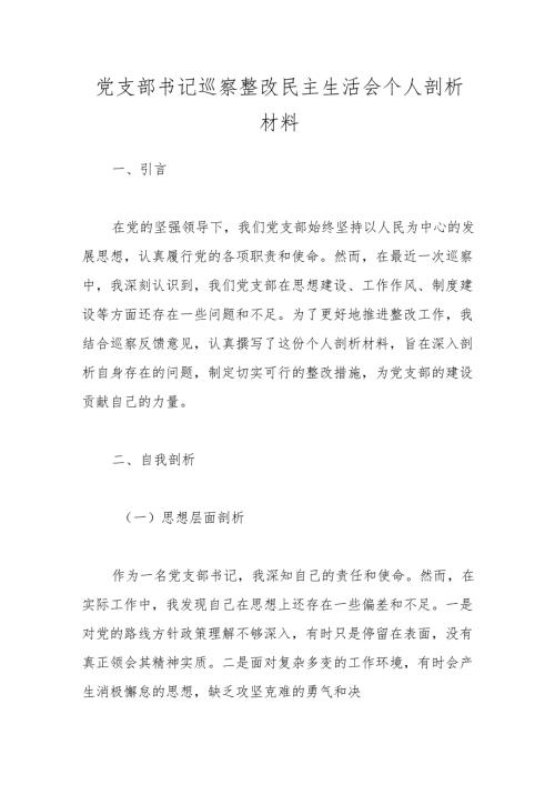 党支部书记巡察整改民主生活会个人剖析材料.docx
