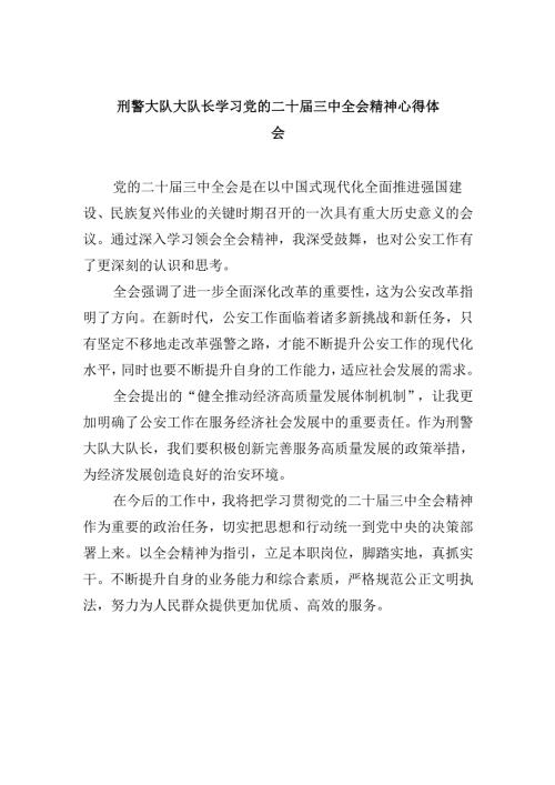 刑警大队大队长学习党的二十届三中全会精神心得体会8篇（精选）.docx