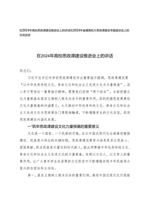 在2024年高校思政课建设推进会上的讲话座谈会上的交流发言.docx