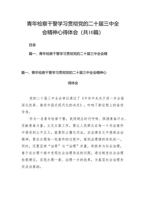 （10篇）青年检察干警学习贯彻党的二十届三中全会精神心得体会范文.docx