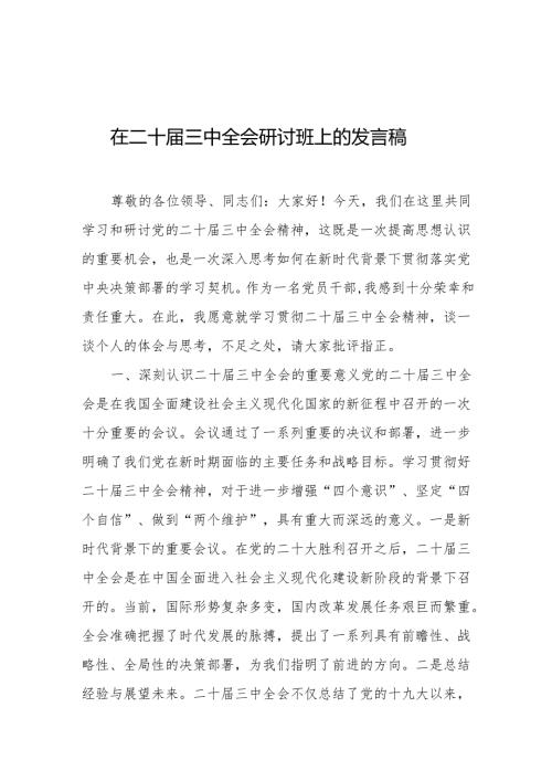 在二十届三中全会研讨班上的发言稿.docx