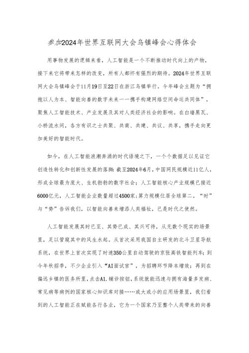 参加2024年世界互联网大会乌镇峰会心得体会.docx