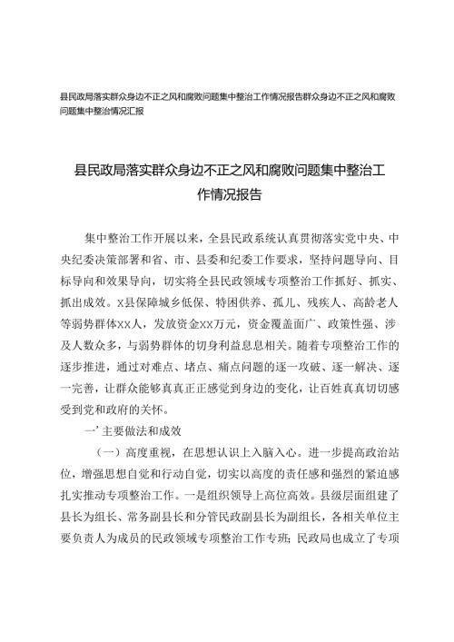 2024-2025落实群众身边不正之风和腐败问题集中整治工作情况报告汇报.docx
