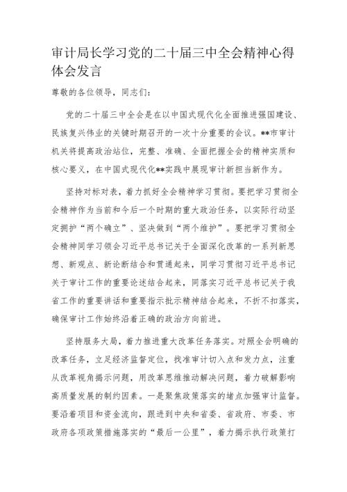 审计局长学习党的二十届三中全会精神心得体会发言.docx