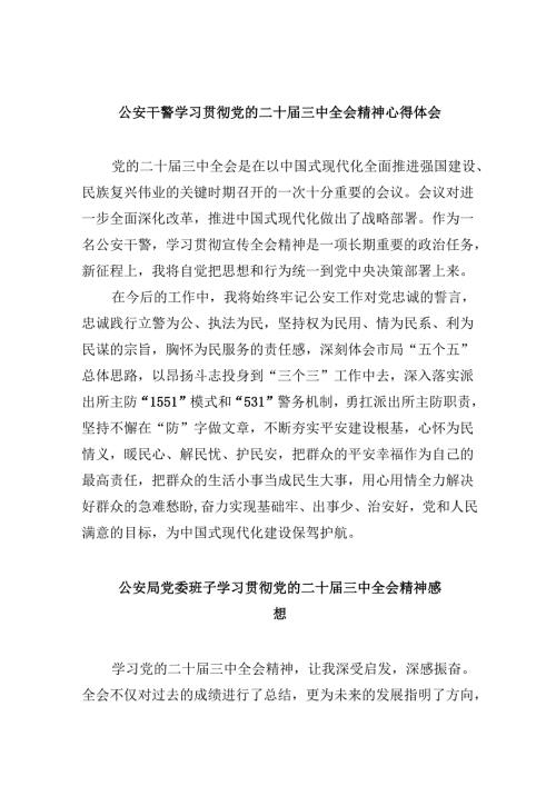 （11篇）公安干警学习贯彻党的二十届三中全会精神心得体会集合.docx