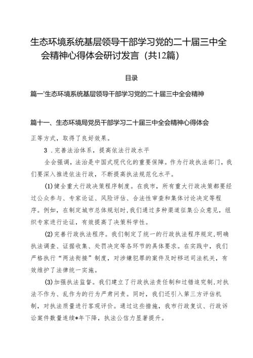 生态环境系统基层领导干部学习党的二十届三中全会精神心得体会研讨发言（共12篇）.docx