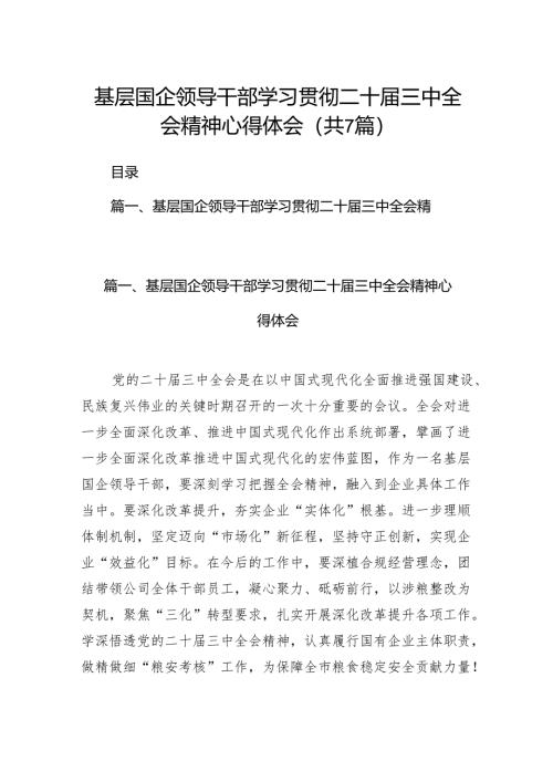 基层国企领导干部学习贯彻二十届三中全会精神心得体会7篇（精选版）.docx