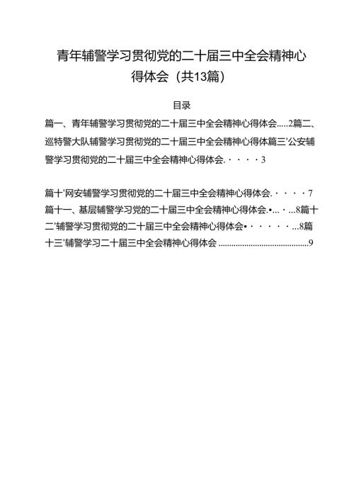 青年辅警学习贯彻党的二十届三中全会精神心得体会13篇（最新版）.docx