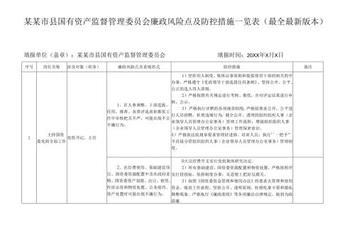 某某市县国有资产监督管理委员会廉政风险点及防控措施一览表（最全最新版本）.docx