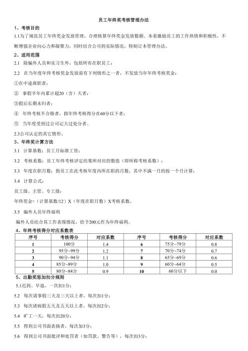 最新员工年终奖考核管理办法含年终考核表.docx