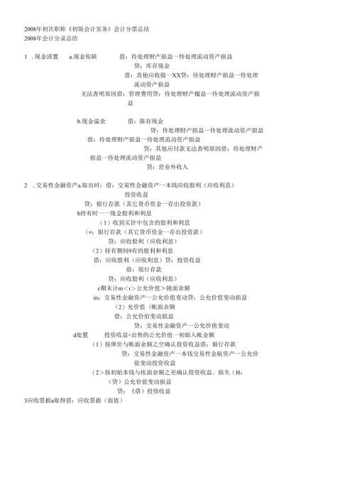 X年初级职称初级会计实务会计分录总结.docx