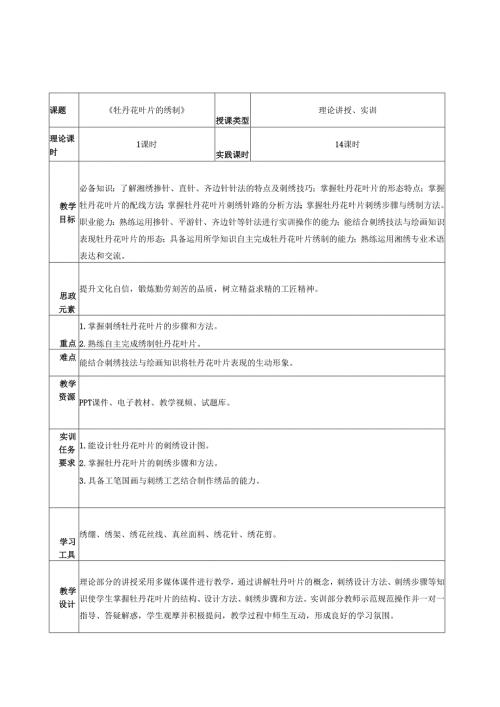 《简易绣品制作》教案教学设计之：牡丹花叶片的绣制.docx