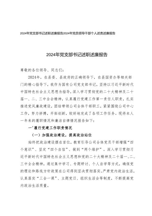 2024年党支部书记述职述廉报告党员领导干部个人述责述廉报告.docx
