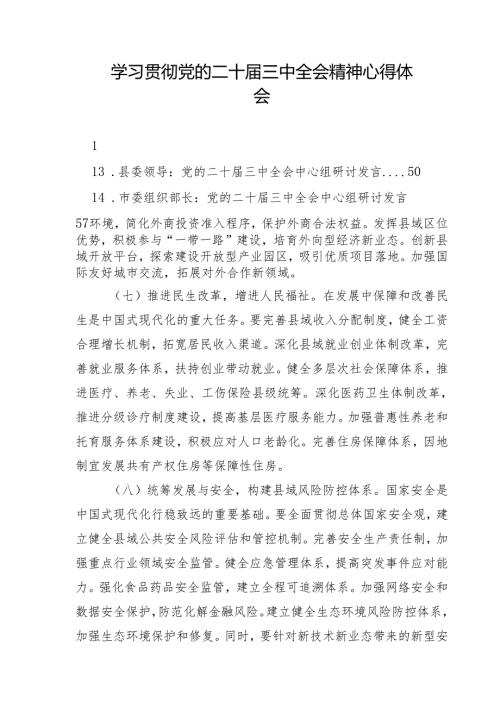 2024年度专题合集093：学习贯彻党的二十届三中全会精神心得体会（各类人员18篇）.docx