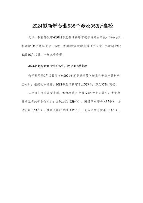 2024拟新增专业535个涉及353所高校.docx