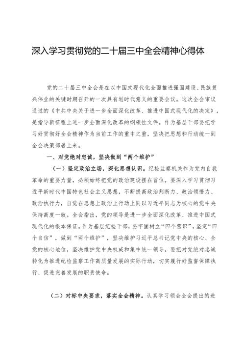 纪检监察干部深入学习贯彻党的二十届三中全会精神心得体会.docx
