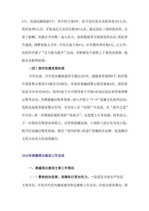 2024年清廉国企建设工作总结【5篇】汇编供参考.docx