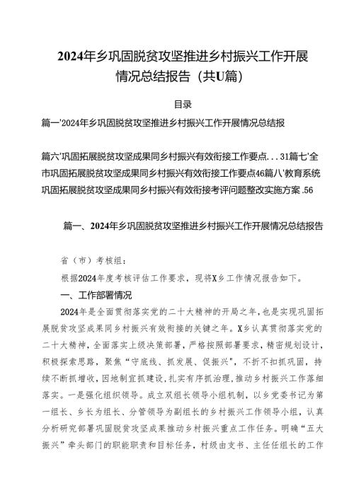 2024年乡巩固脱贫攻坚推进乡村振兴工作开展情况总结报告11篇（详细版）.docx