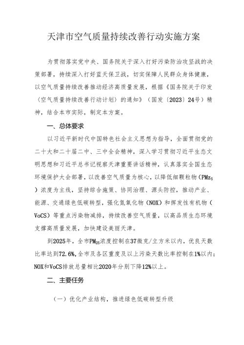 天津市空气质量持续改善行动实施方案.docx