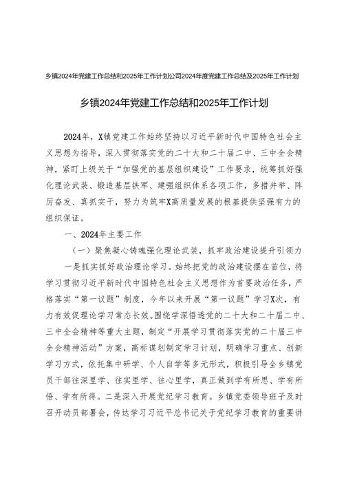 乡镇、公司2024年党建工作总结和2025年工作计划.docx