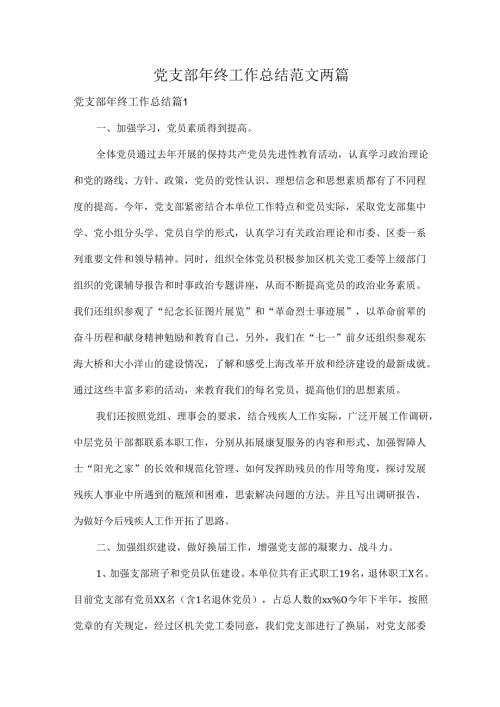 党支部年终工作总结范文两篇.docx