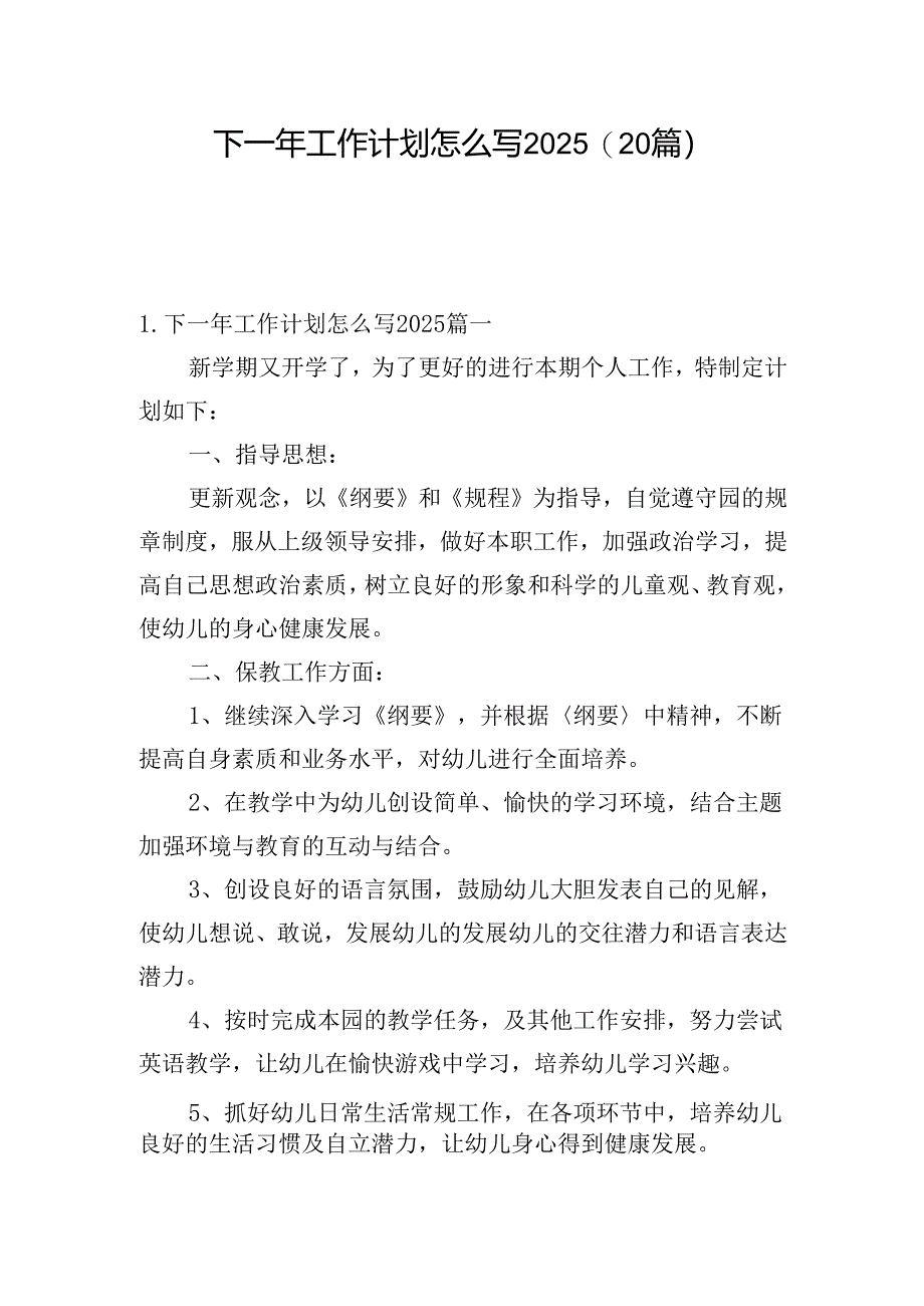 下一年工作计划怎么写2025（20篇）.docx_第1页