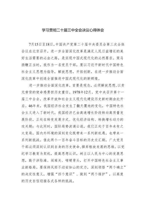 （8篇）学习贯彻二十届三中全会决议心得体会范文.docx