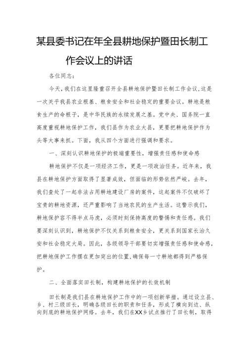 某县委书记在年全县耕地保护暨田长制工作会议上的讲话.docx