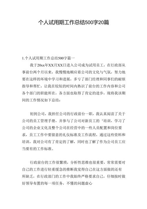 个人试用期工作总结500字20篇.docx