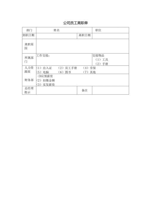 企业公司员工离职单.docx