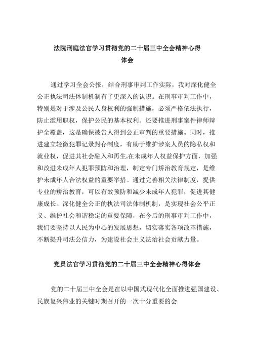 （11篇）法院刑庭法官学习贯彻党的二十届三中全会精神心得体会（精选）.docx